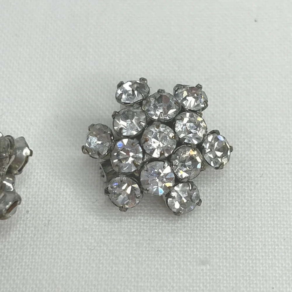 Vintage Clear Rhinestone Cluster Scatter Pins Pair Silver Tone Mid Century
